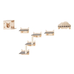 VEVOR 5 PCs Wall Mounted Cat Shelves, Cat Wall Shelves And Perches \w Jumping Boards, Barrier Board & Cat Tree, Cat Floating Furniture Up to 40 Lbs
