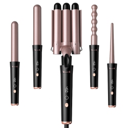 MYACUC 5 In 1 Curling Wand Set With Temperature Display, Curling Iron Set With 5 Interchangeable Ceramic Curling Wands, Instant Heat Up