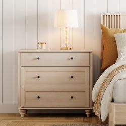 WAMPAT Farmhouse Nightstand \w 3 Drawers, Large Wood Bedside Table Night Stand, Wide Sofa Side End Table 3 Drawers Chest Of Dresser for Living Room