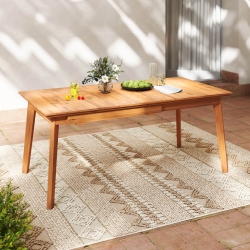 COSTWAY 71"-94" Rectangular Teak Wood Table Patio Extendable Dining Table for 6-8 People