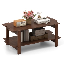 COSTWAY 2-Tier Coffee Table Irregular Center Table With Open Storage Shelf Cocktail Table Walnut/black/brown/white