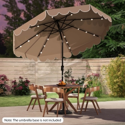 COSTWAY 10 Ft Solar Patio Umbrella With 24 Led Lights 8 Ribs & Tilt Adjustment Coffee/turquoise/red/gray/beige
