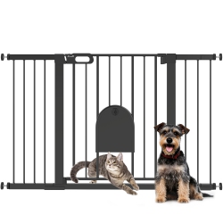 PAWHUT 30"-52" Extra Wide Pet Gate \w Small Cat Door, 30" H Dog Gate \w Pressure Fit, Auto Close, Double Locking, for Stairway, Doorways, Hallways