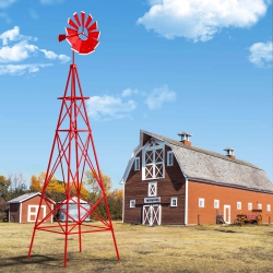 COSTWAY 8 Ft Ornamental Windmill With 4 Support Legs Decorative Weathervane for Backyard In Red