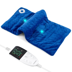 COSTWAY Weighted Heating Pad With 2 Massagers Massaging Vibration 5 Heating Levels 9 Modes Blue/gray