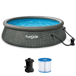 FUNSICLE 12' X 36" Quickset Ring Top Above Ground Swimming Pool, Herringbone