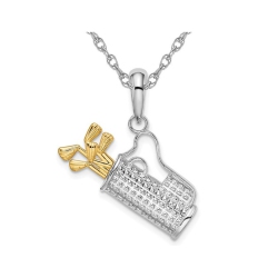 GEM AND HARMONY Sterling Golf Bag With Clubs Charm Pendant Necklace With Chain In Silver