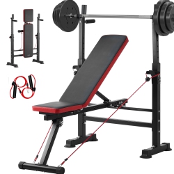 VEVOR 6-In-1 Weight Bench Set, 600Lbs Adjustable Workout Bench Press, Exercise Sit Up Bench for Home Gym Strength Training, Quick Folding Incline