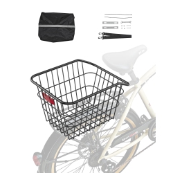 VEVOR Rear Bike Basket, Metal Wire Bicycle Basket \w Reflective Tail Light & Waterproof Cover, Durable Bike Back Basket, Fits to Most Rear Bike Racks