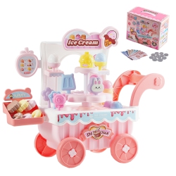 VEVOR 27 Accessories Ice Cream Cart for Kids, Pretend Play Store \w Storage Trolley \w Pretend Money, Sound & Light Effects, Montessori Educational