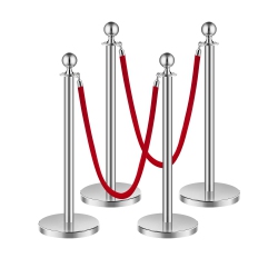 VEVOR 4PCs Stanchions And Velvet Ropes, Hollow Base \w Stainless Steel Post, 2 Velvet Ropes And Posts, Crowd Control Barriers Silver Stanchions