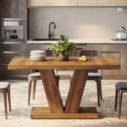 LANTINE Christmas 47-Inch Dining Table for 4, Black Kitchen Dinner Table \w Heavy Duty Pedestal, Farmhouse Wooden Eating Table for Home, Dining