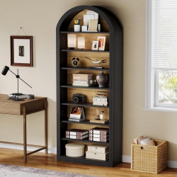 LANTINE 79.5" Arched Bookshelf, Modern Tall Arched Bookcase \w Storage Shelves, 8-Tier Floor Standing Open Display Shelving Unit for Living Room