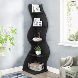LANTINE Corner Shelf, Modern 5-Tier Wall Corner Bookshelf, Stylish Corner Small Bookcase Storage Rack Plant Stand \w Unique Shape for Living Room