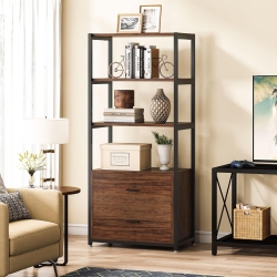 LANTINE 4-Tier Bookcase, Industrial Bookshelf \w 2 Drawers for Home Office, Wooden Display Stand, Wood Display Riser Shelf, Home And Kitchen