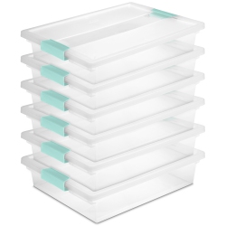 STERILITE 5.7 Qt. Large Plastic Stackable Storage Bin W/ Clear Latch Lid, 6 Pack