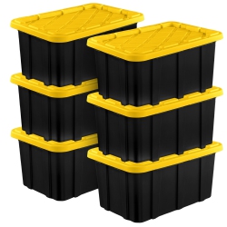 STERILITE 17 Gallon Industrial Stackable Storage Tote Lidded Containers, 6 Pack