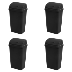 STERILITE 13 Gallon Swing Top Lidded Wastebasket Kitchen Trash Can 4 Pack In Black