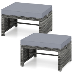 GYMAX 2 Pieces Patio Pe Rattan Ottomans With Soft Zippered Cushions for Deck Frame