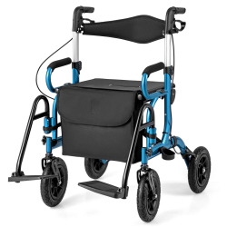 COSTWAY Goplus 2-In-1 Rollator Walker for Seniors With Seat 9" Pneumatic Tires for All Terrain /navy In Black/red