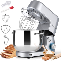 KUCCU Stand Mixer - 9.5 Qt 660W 6-Speed Tilt-Head Kitchen Food Dough Mixer With Dough Hook, Flat Beater & Wire Whisk (Silver)