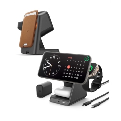 SPIGEN 3 In 1 Wireless Charging Station for Magsafe [Certified] Charger Stand 15W Fast Charging for Iphone 16E 16 Pro Max/ 16 Pro/ 16 Plus/ 16 15 14