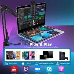 VECELOLIBILIS USB Microphone, Condenser Phone Computer PC Mic Kit, Plug&play Gaming Microphones for Ps 4&5.mic Gain&volume Control, Echo &mute Button