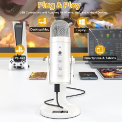 VECELOLIBILIS USB Microphone, Condenser Phone Computer PC Mic Kit, Plug&play Gaming Microphones for Ps 4&5.mic Gain&volume Control, Echo &mute Button