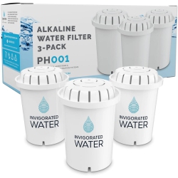 INVIGORATED WATER Ph001 3-Pack Alkaline Water Filter – Replacement Cartridge for Pitcher – Water Purifier, Filtration System for Pure Drinking