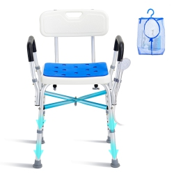 VEVOR Shower Chair Seat, 400 Lbs Capacity, Shower Stool \w Crossing Bar, Padded Armrests And Back, Shower Chair for Inside Shower Bathtub