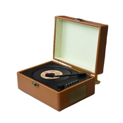 THE WAY Retro Multi-Function CD Player, Portable Antique Leather Case Bluetooth Speaker Hi-Fi Album Music Gift - In Brown