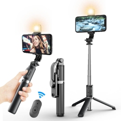 THE WAY Mobile Phone Selfie Stick Q02S Anti-Shake Telescopic Travel Portable Tripod Live Photo Stand [Black] 1 Meter Bluetooth Remote Control