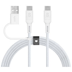 LOGiiX 1.5m (4.9 ft.) 2-in-1 USB-C to USB-C/USB-A Cable - White