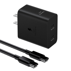 CSMART [Cs] 50W Dual USB-C Super Fast Charging Wall Charger Power Adapter With 1M USB-C Cable for Samsung Iphone Google Motorola In Black