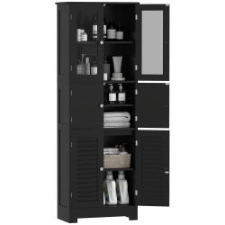 HOMCOM Tall Bathroom Cabinet, Bathroom Storage Cabinet With Glass/louvred Doors And Adjustable Shelf, Linen Cabinet In Black