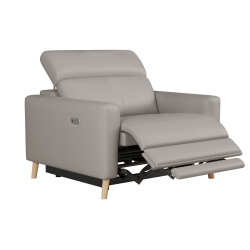 VALENCIA Elodie Top Grain Leather Recliner Single Seat Sofa, Light In Grey