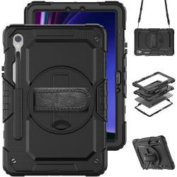 CSMART [Cs] Shockproof Rugged Defender Kickstand Case Cover With Shoulder & Hand Strap for Samsung Tablet Tab S10 Fe+ Plus Sm-X620 In Black