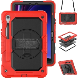 CSMART [Cs] Shockproof Rugged Defender Kickstand Case Cover With Shoulder & Hand Strap for Samsung Tablet Tab S10 Fe+ Plus Sm-X620 In Red
