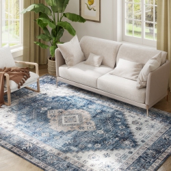HOMCOM 6X9 Area Rug, Vintage Machine Washable Rug, Non-Slip Floor Carpet for Living Room, Bedroom, Dining Room, Home Office In Blue
