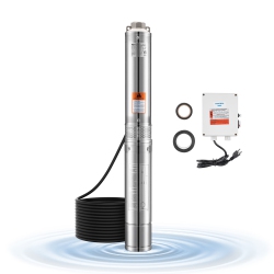 VEVOR 1 HP Deep Well Submersible Pump, Output Power, 115V, 31.7 Gpm Flow 207 Ft Head, \w 32.81 Ft Cord External Control Box, Stainless Steel Water