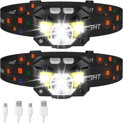 VECELOLIBILIS 2-Pack Headlamp Flashlight, 1200 Lumen Ultra-Light Bright Led Rechargeable Headlight \w White Light, Waterproof Motion Sensor Head Lamp