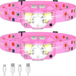 VECELOLIBILIS 2-Pack Headlamp Flashlight, 1200 Lumen Ultra-Light Bright Led Rechargeable Headlight \w White Light, Waterproof Motion Sensor Head Lamp