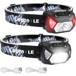 VECELOLIBILIS 2-Pack Headlamp Rechargeable, 2000 Lux Super Bright Led Headlamp \w And White Light, 6 Lighting Modes Hardhat Head Lamp, Waterproof