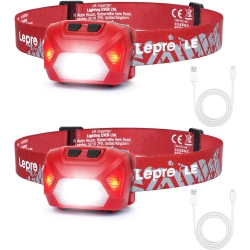 VECELOLIBILIS 2-Pack Headlamp Rechargeable, 2000 Lux Super Bright Led Headlamp \w And White Light, 6 Lighting Modes Hardhat Head Lamp, Waterproof