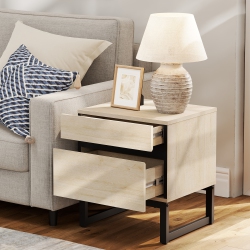 WAMPAT Modern End Table \w 2 Drawers, Sofa Side Table \w Storage for Small Spaces, Wooden Nightstand Bedside Table for Living Room, Bedroom, Light