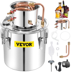 VEVOR 13.2Gal/50L Alcohol Distiller \w Circulating Pump, Alcohol Still Copper Tube, Whiskey Distilling Kit \w Thermometer, Whiskey Making Kit For