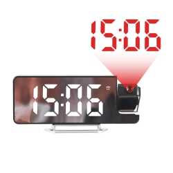 THE WAY Hot-Selling Led Large Screen Mirror Projection Alarm Clock, Display Temperature Sensing Electronic Clock, 180° Rotatable, Multi-Color