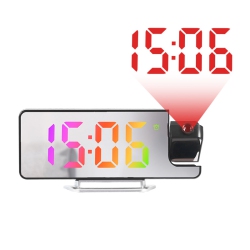 THE WAY Hot-Selling Led Large Screen Mirror Projection Alarm Clock, Display Temperature Sensing Electronic Clock, 180° Rotatable, Multi-Color