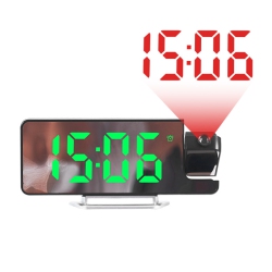 THE WAY Hot-Selling Led Large Screen Mirror Projection Alarm Clock, Display Temperature Sensing Electronic Clock, 180 ° Rotatable, Multi-Color