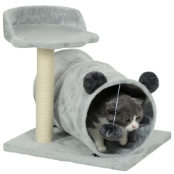 PAWHUT 18.5" Cat Tree, Small Cat Tower With Tunnel, Scratching Post, Plush Bed, Dangling Ball, Compact Kitten Activity Centre for Indoor In Grey